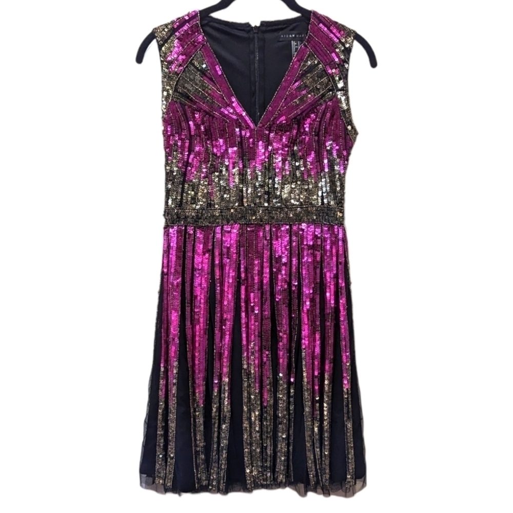 Aidan Mattox Vibrant Pink Sequinned Skater Sleeveless Cocktail Dress (0)